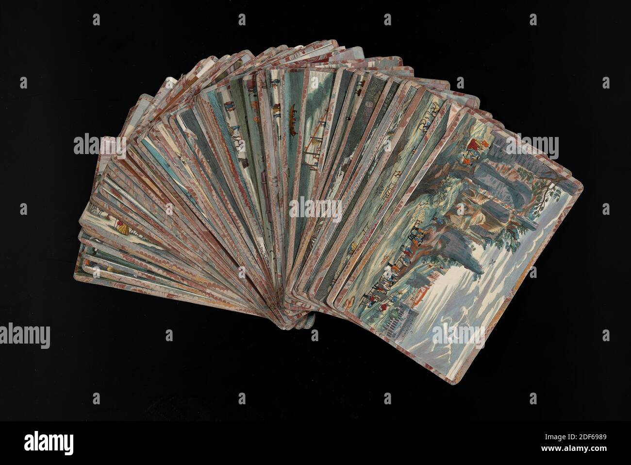 Opticaprent, 18 ° secolo, 59 piccole stampe optiche raffiguranti Amsterdam 3, Italia 27, Spagna 7, Slesia 7, le meraviglie del mondo 7 e la marina 8, 1883 Foto Stock