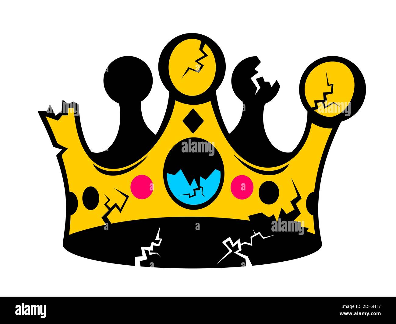 Abolizione della monarchia - la corona del re e della regina ha problemi e problemi. Crepe come metafora della sospensione, fallimento del regno. Illustrazione vettoriale Foto Stock Abolizione della monarchia - la corona del re e della regina ha problemi e problemi. Crepe come metafora della sospensione, fallimento del regno. Illustrazione vettoriale Foto Stock