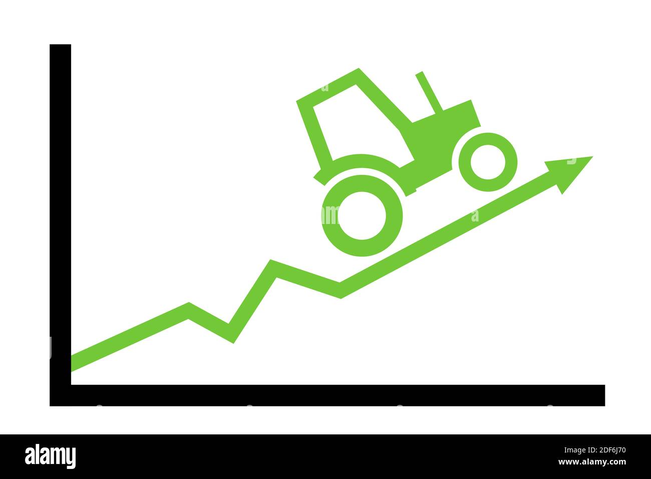 Trattore e grafico positivo - l'agricoltura / l'agricoltura come settore in crescita e redditizio. Miglioramento e aumento del profitto. Illustrazione vettoriale Foto Stock