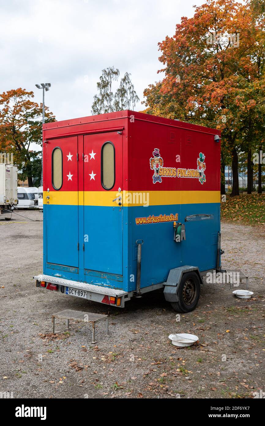 Sirkus Finlandia trailer di animali circensi a Helsinki, Finlandia Foto Stock