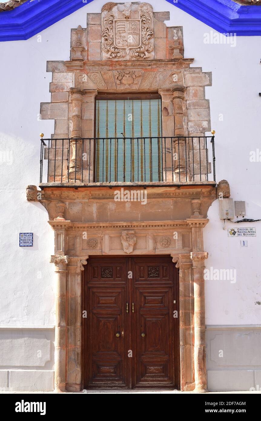 Almagro, Palacio de los Marqueses de Torremejia, ingresso principale. Provincia di Ciudad Real, Castilla-la Mancha, Spagna. Foto Stock