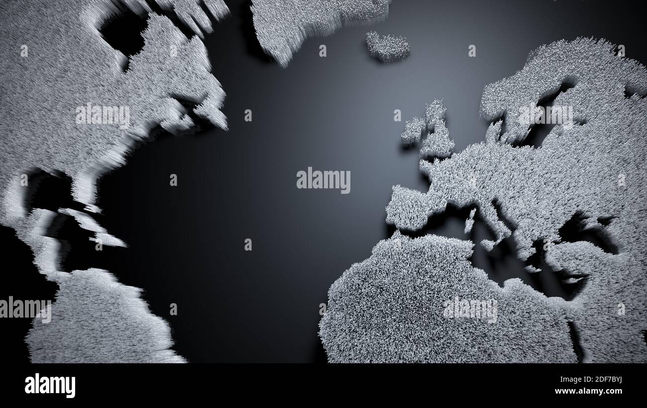 Mappa del mondo cerchiata su sfondo nero con riflessione Foto Stock