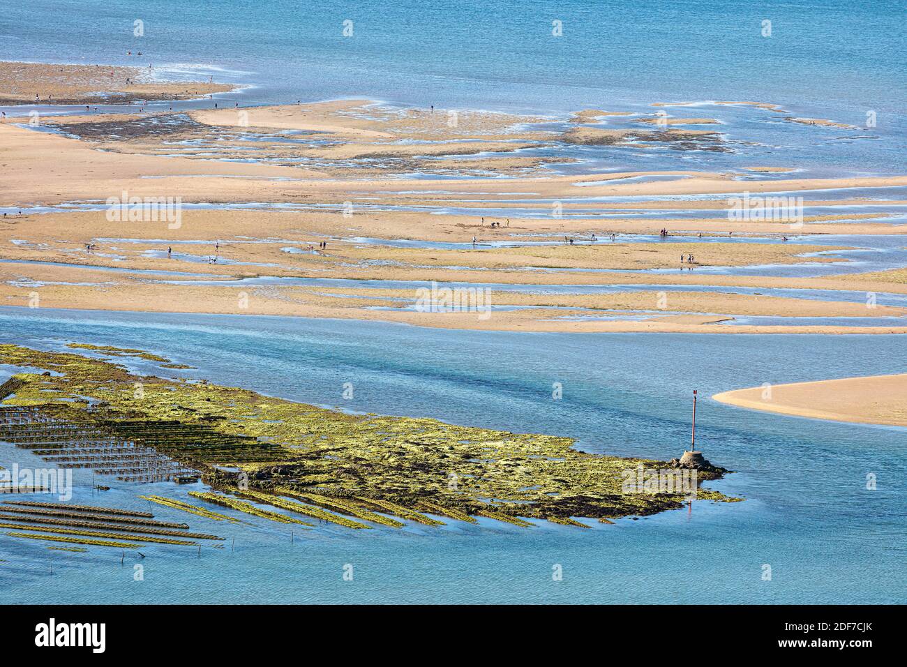 Francia, Vendee, Noirmoutier en l'ile, pesca a piedi alla spiaggia Les Sableaux (vista aerea) Foto Stock