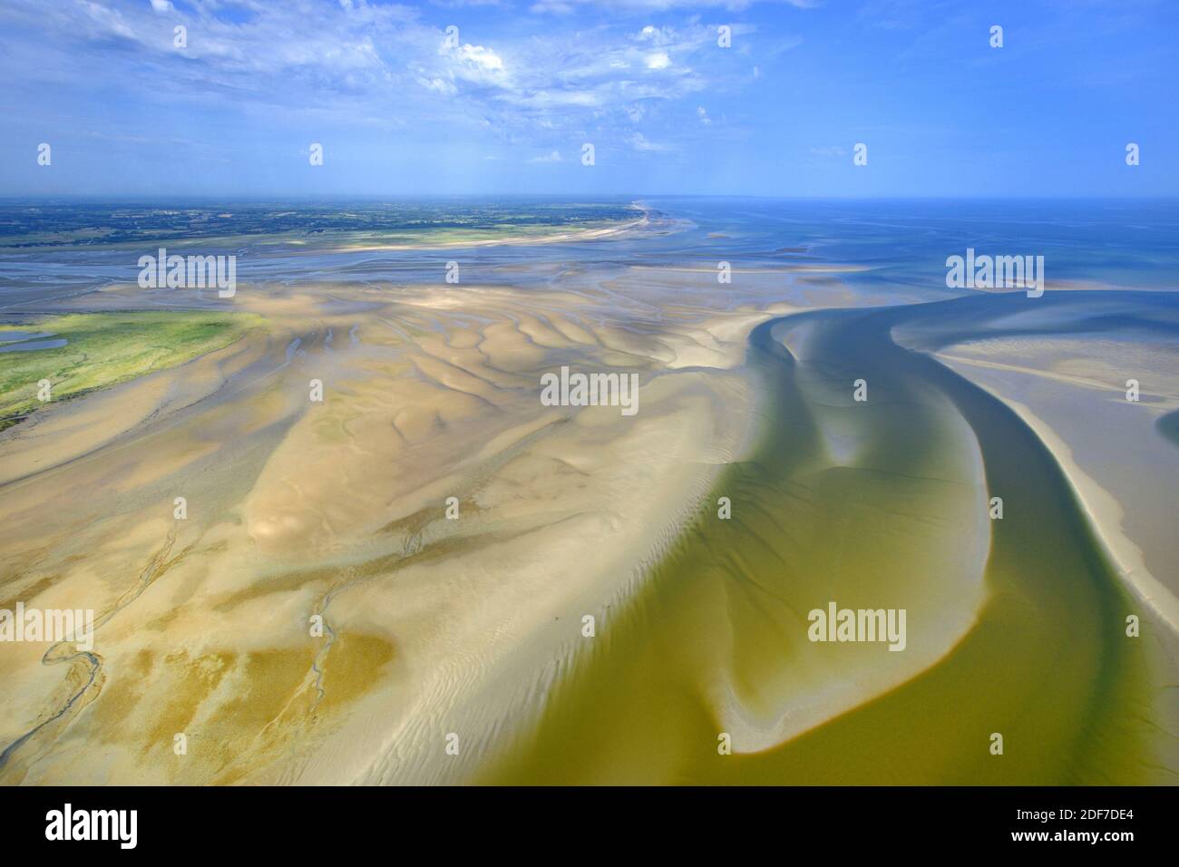 Francia, Manica, parco naturale regionale del Marais (Marshlands) di Cotentin e Bessin, Veys Bay (vista aerea) Foto Stock