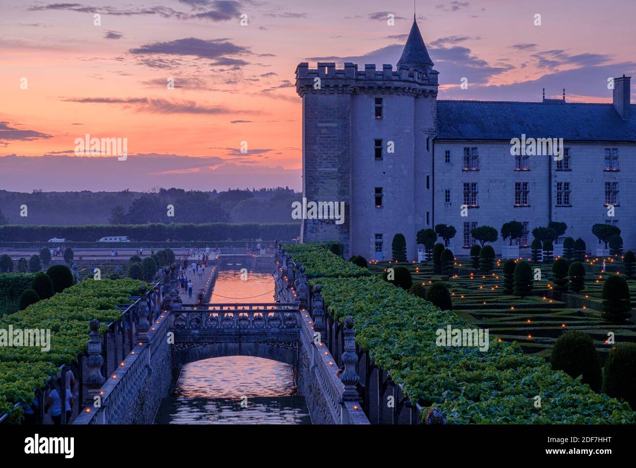 Francia, Indre et Loire, castello e giardini di Villandry, la notte di mille luci Foto Stock