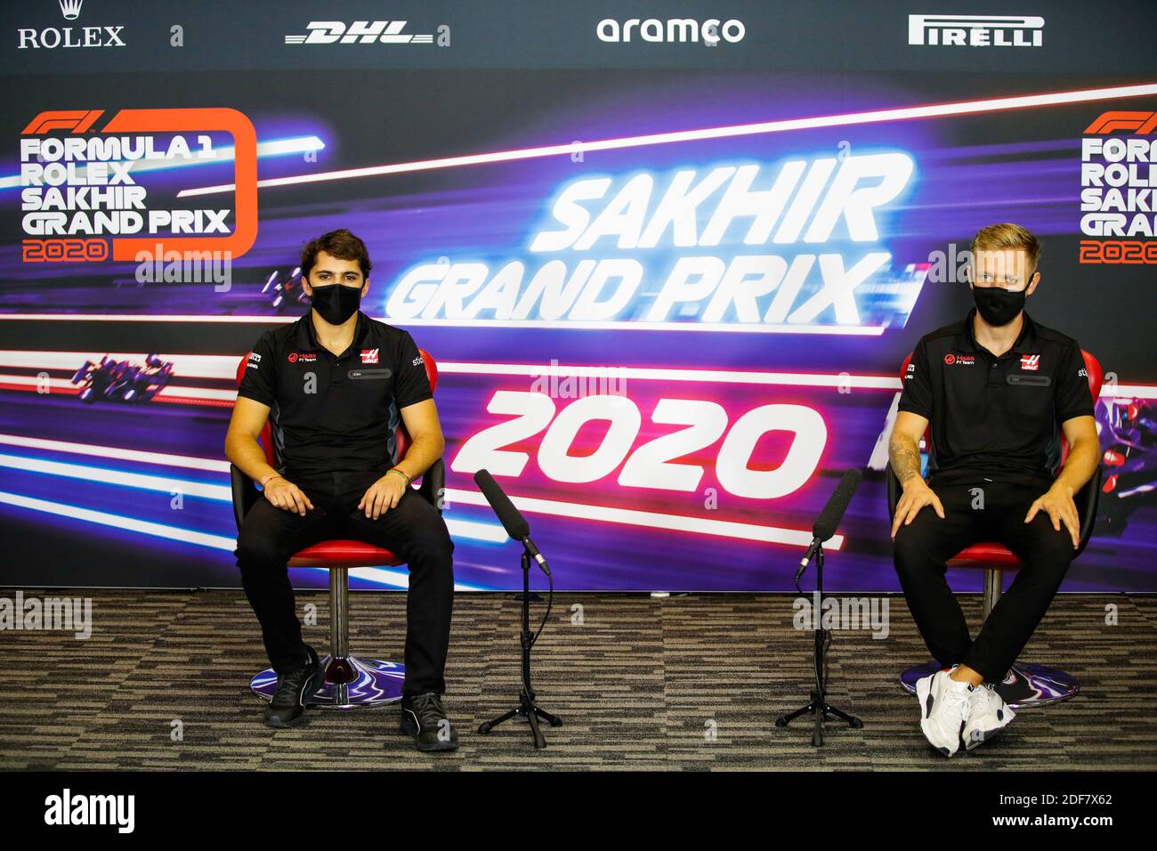 Sakhir, Bahrein. 3 dicembre 2020. FITTIPALDI Pietro (bra), Reserve driver del Team Haas F1, MAGNUSSEN Kevin (dnk), Haas F1 Team VF-20 Ferrari, ritratto, conferenza stampa durante il Gran Premio Rolex Sakhir 2020 di Formula 1, dal 4 al 6 dicembre 2020 sul circuito Internazionale Bahrain, a Sakhir, Bahrain - Photo Florent Gooden / DPPI / LM Credit: Gruppo editoriale LiveMedia/Alamy Live News Foto Stock