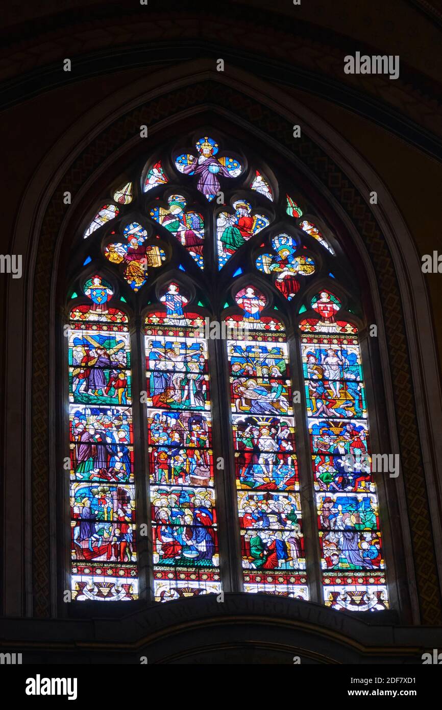 Francia, Lot, Haut Quercy, valle della Dordogna, Martel, chiesa di Saint Maur, tetto di vetro del 16 ° secolo che rappresenta la Passione di Cristo prodotto da Foto Stock