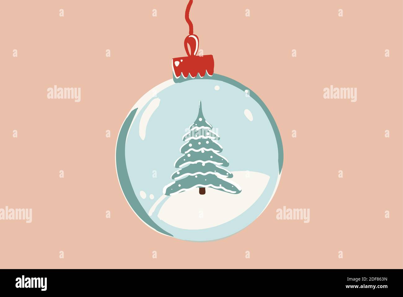 Illustrazione vettoriale di una palla di Natale con albero di Natale su lo sfondo Illustrazione Vettoriale