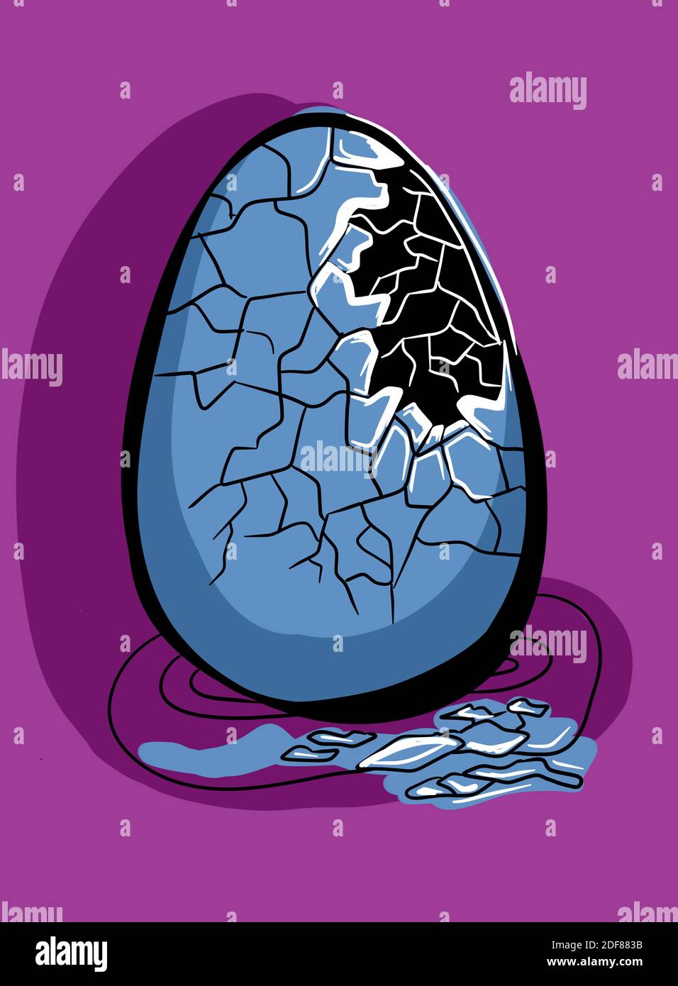 Illustrazione digitale delle uova incrinate. Un paio di minuti fa qualcuno ha sbattuto da un uovo Foto Stock