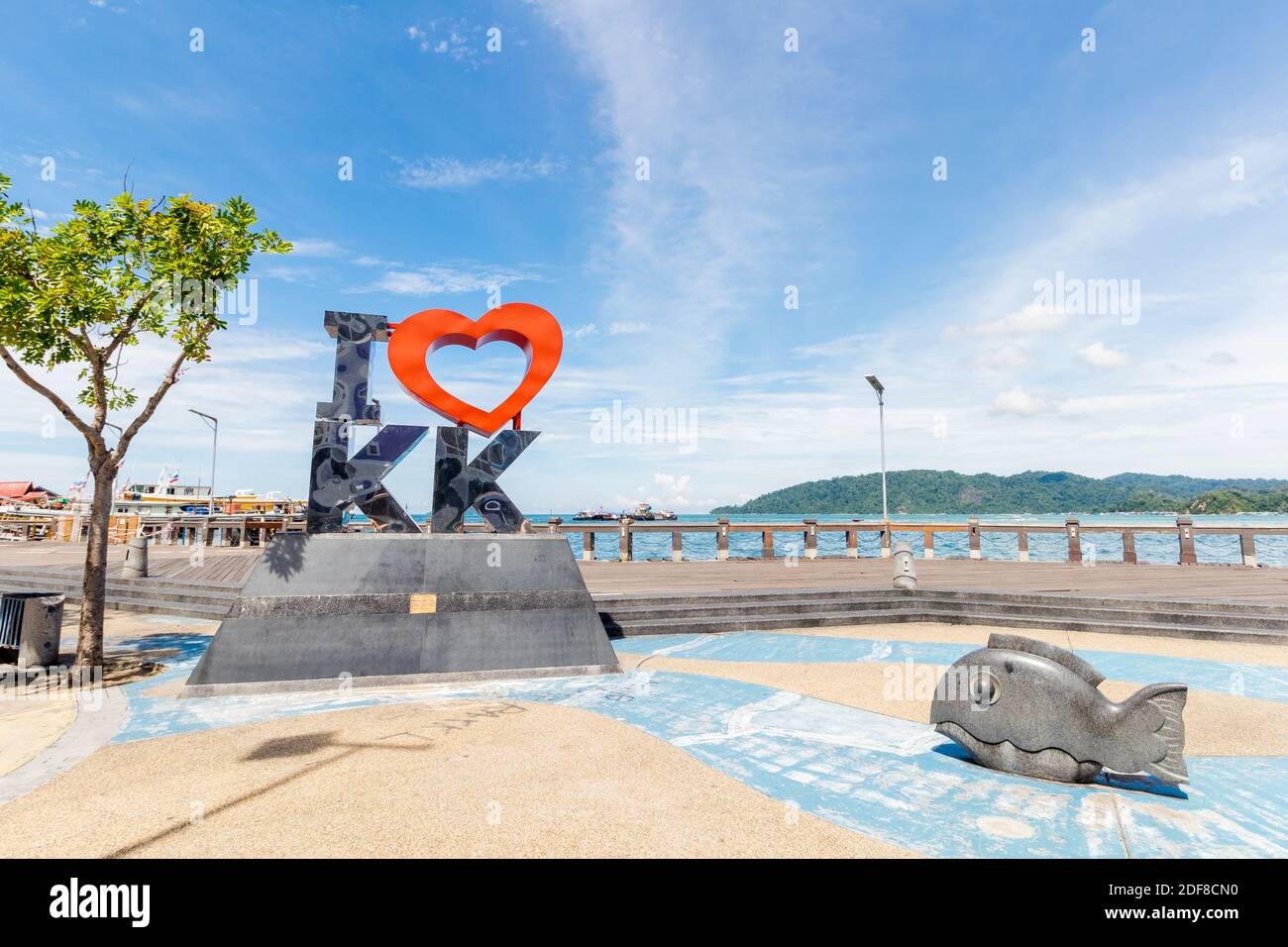 Ho cuore KK segno al Kota Kinabalu Waterfront a Sabah, Malesia Foto Stock