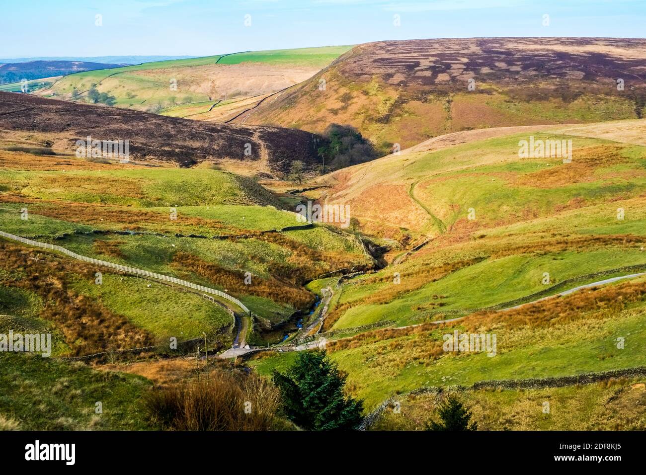 Moorland vicino a Three Shires Head nel Peak District National Park, Foto Stock
