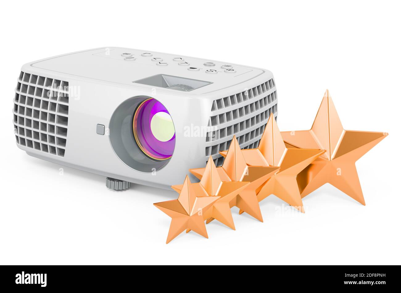 Valutazione del concetto di proiettore di immagini da parte del cliente. Rendering 3D isolato su sfondo bianco Foto Stock
