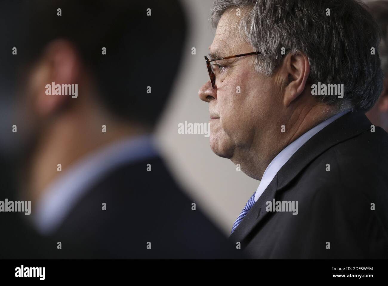 IL procuratore GENERALE AMERICANO William Barr partecipa al briefing quotidiano sul romanzo Coronavirus, COVID-19, nella Brady Press Briefing Room della Casa Bianca il 1 aprile 2020 a Washington, DC, USA. Foto di Oliver Contreras/piscina/ABACAPRESS.COM Foto Stock