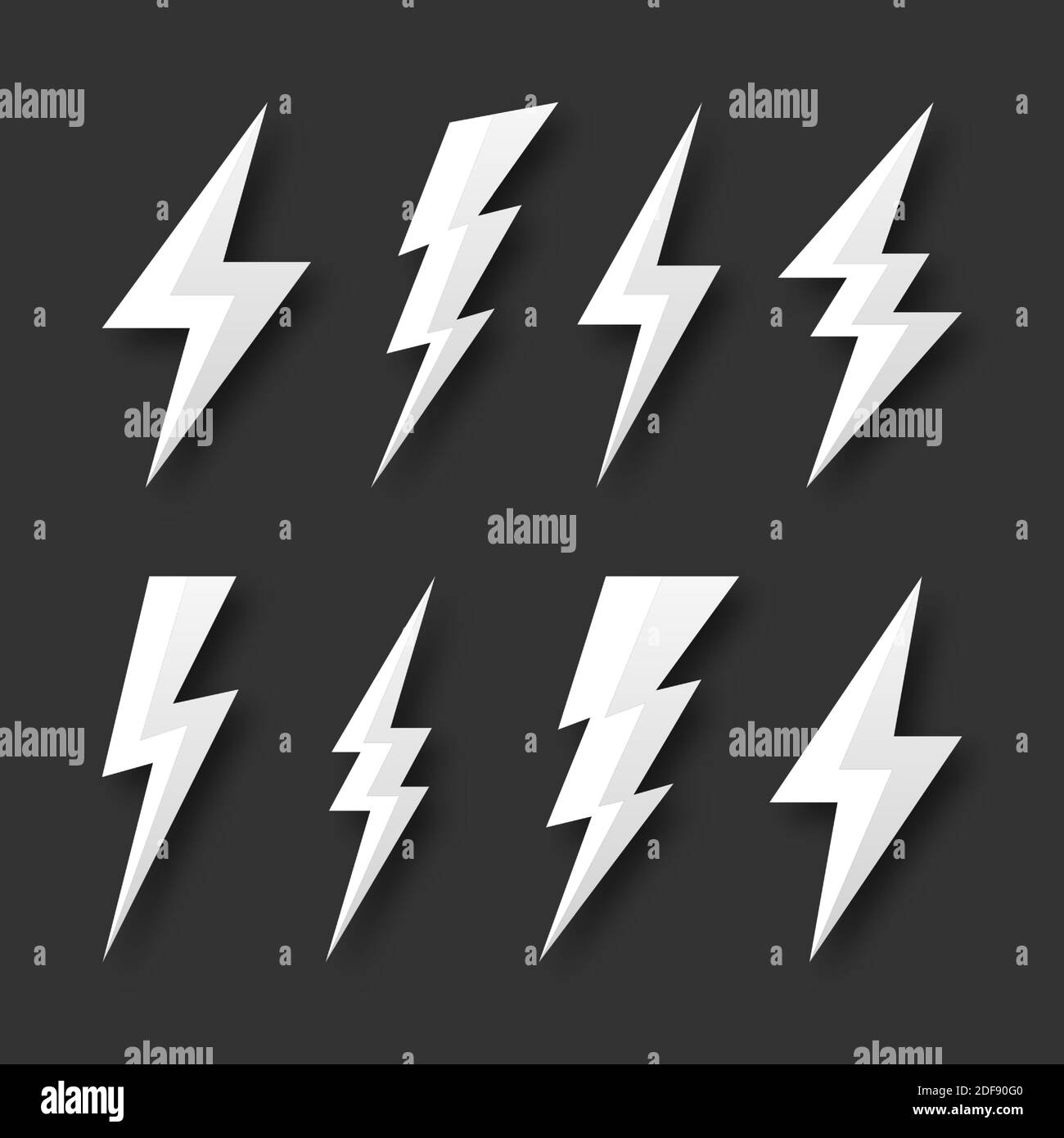 Collezione di icone Lightning Bolt. Simbolo lampeggiante, thunderbolt