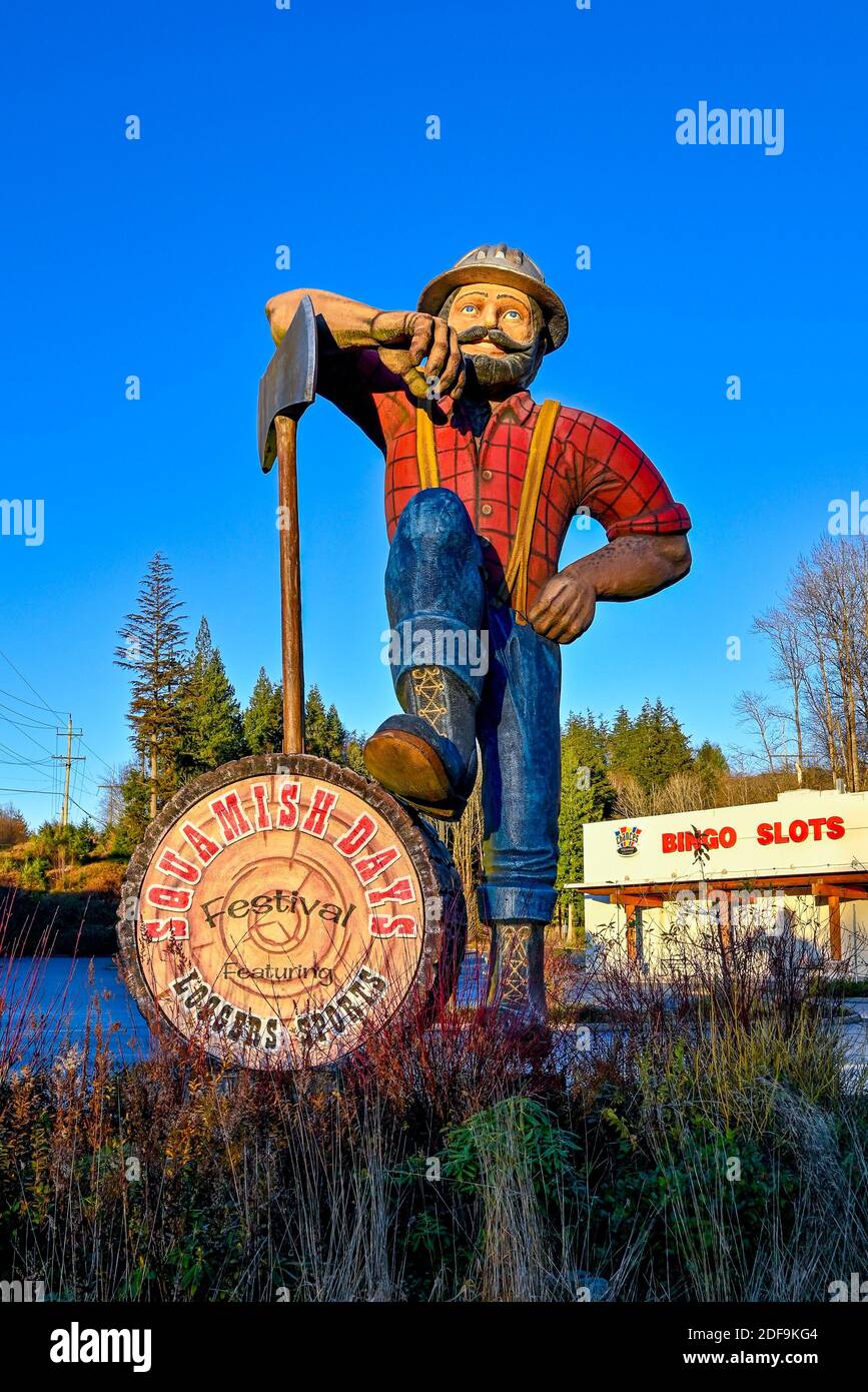 Squamish Days logger lumberjack mascotte, Squamish, British Columbia, Canada Foto Stock