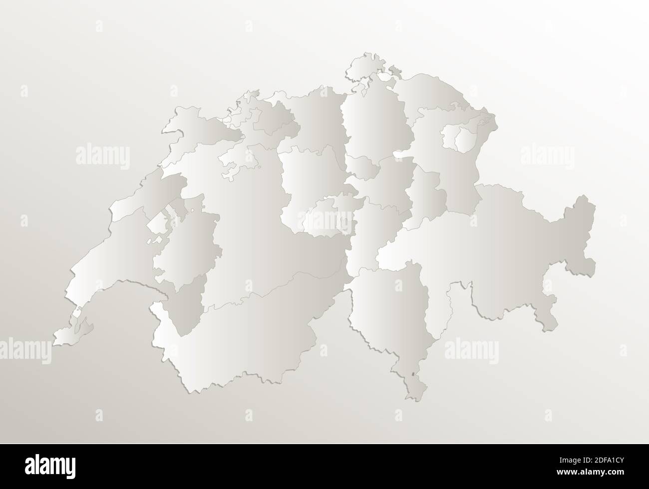 Svizzera cartografia divisione amministrativa separa le regioni, cartoncino 3D naturale vuoto Foto Stock