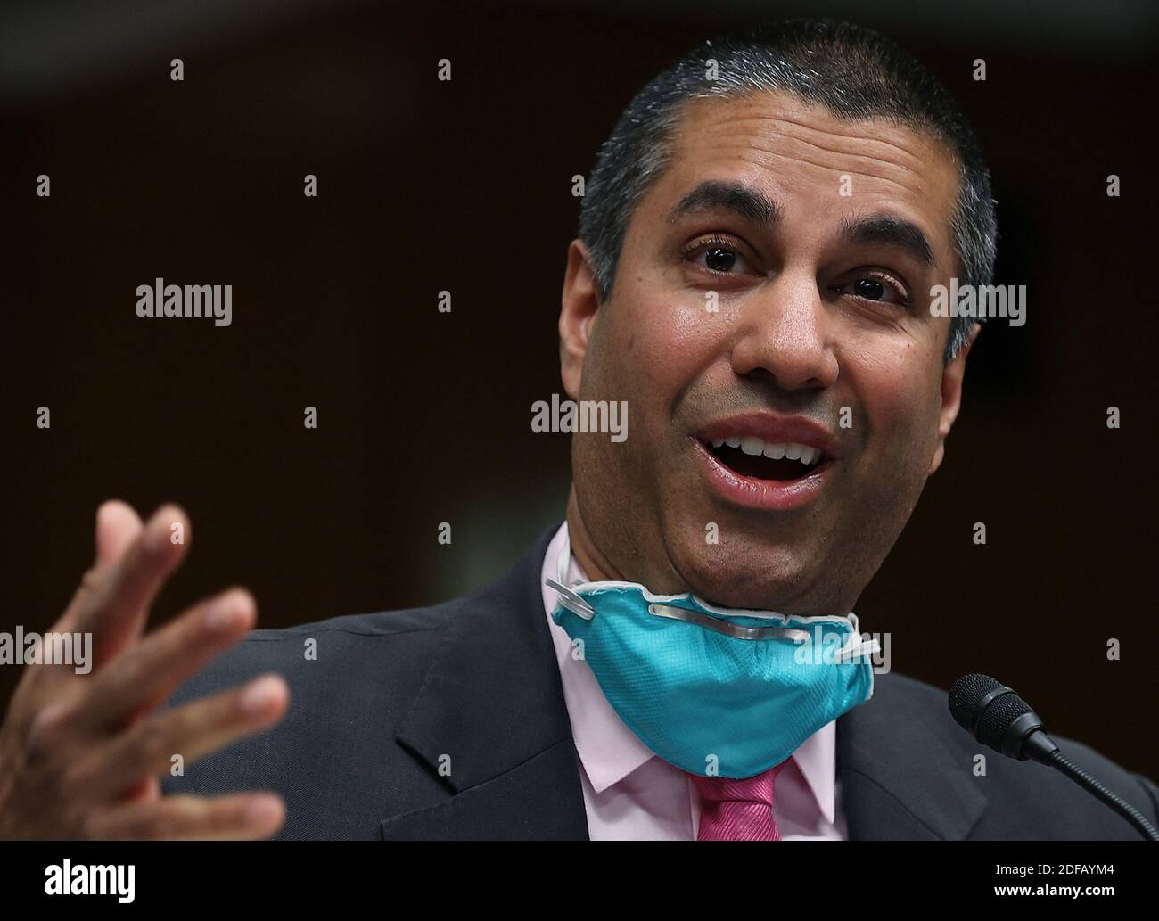 Il Presidente della FCC, Ajit Pai, testimonia durante un'audizione della sottocommissione per gli stanziamenti del Senato su Capitol Hill a Washington, DC, USA, il 16 giugno 2020. Le audizioni si concentrano sulla supervisione del programma delle aste per lo spettro della Federal Communications Commission per l'esercizio 2021. Foto di chip Somodevilla/Pool/ABACAPRESS.COM Foto Stock