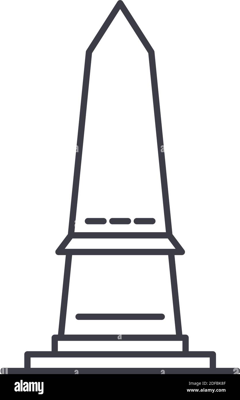 Icona Obelisco, illustrazione lineare isolata, vettore di linea sottile, segno di disegno web, simbolo di concetto di contorno con tratto modificabile su sfondo bianco. Illustrazione Vettoriale Icona Obelisco, illustrazione lineare isolata, vettore di linea sottile, segno di disegno web, simbolo di concetto di contorno con tratto modificabile su sfondo bianco. Illustrazione Vettoriale