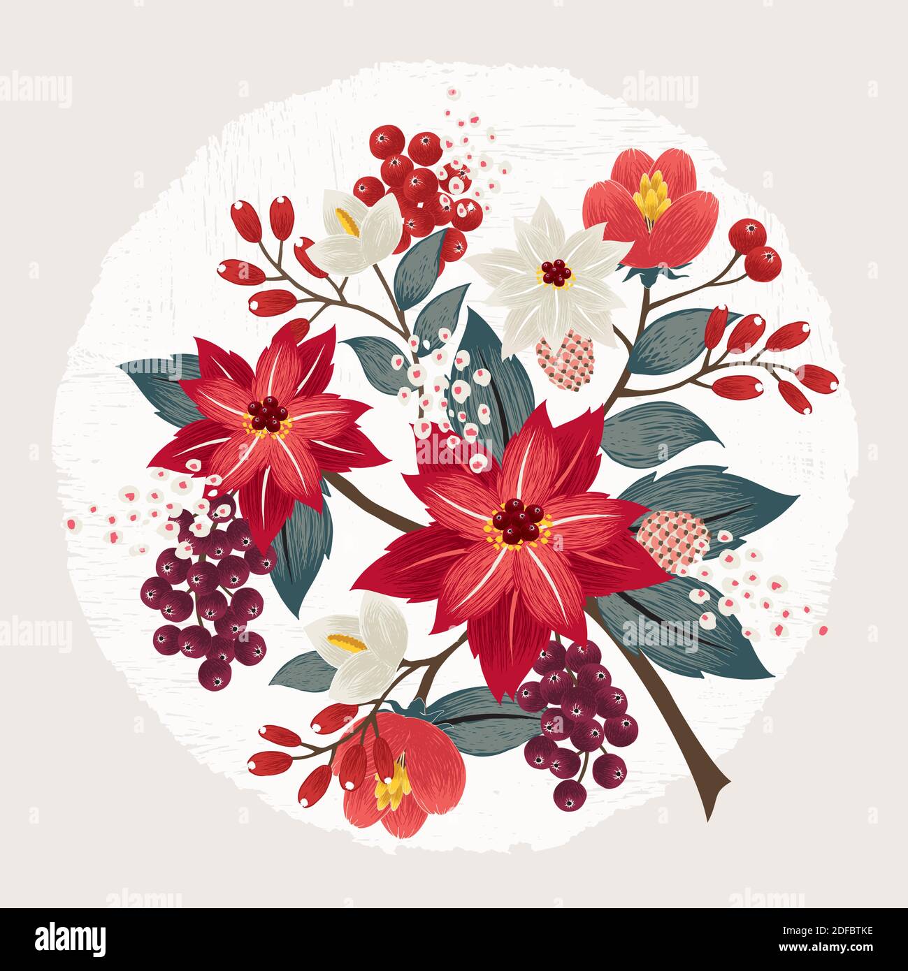 Illustrazione vettoriale di un bouquet floreale in inverno Illustrazione Vettoriale