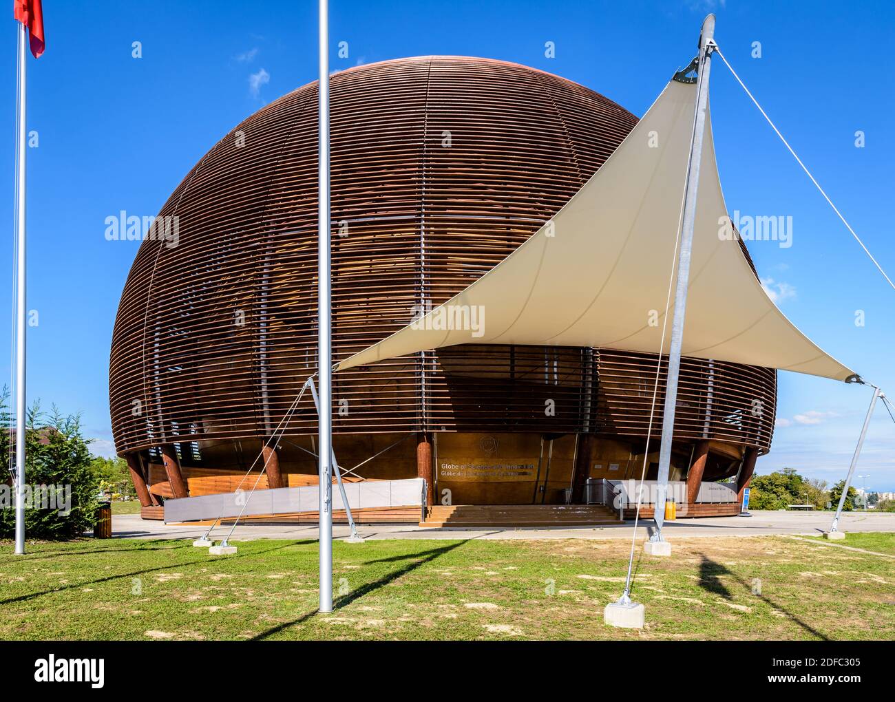 Ingresso al Globe of Science and Innovation al CERN, l'Organizzazione europea per la ricerca nucleare, vicino Ginevra, Svizzera. Foto Stock