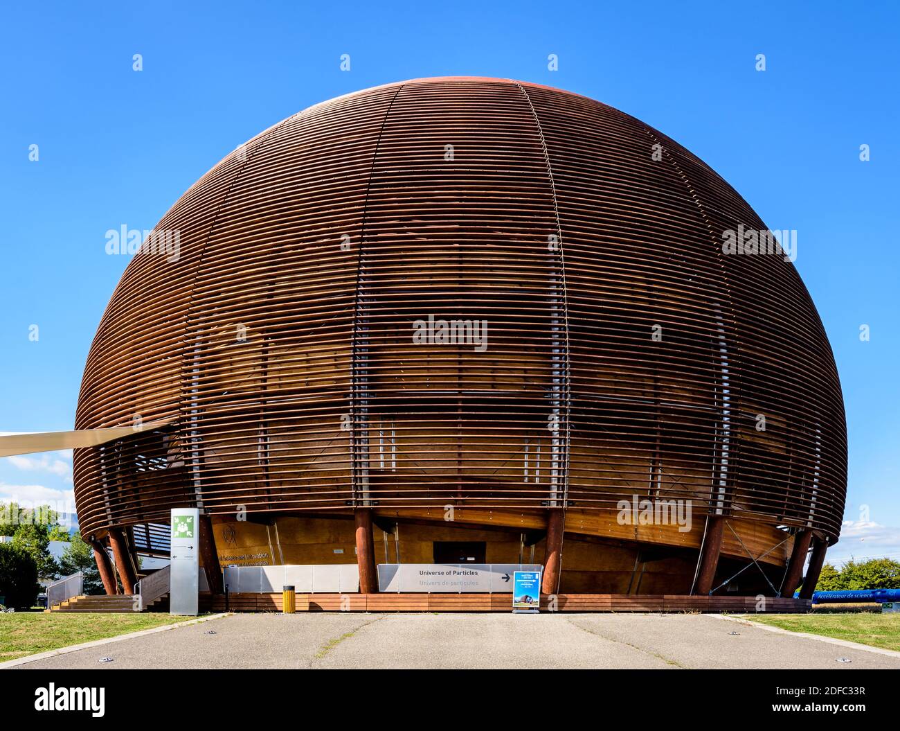 Ingresso al Globe of Science and Innovation al CERN, l'Organizzazione europea per la ricerca nucleare, vicino Ginevra, Svizzera. Foto Stock