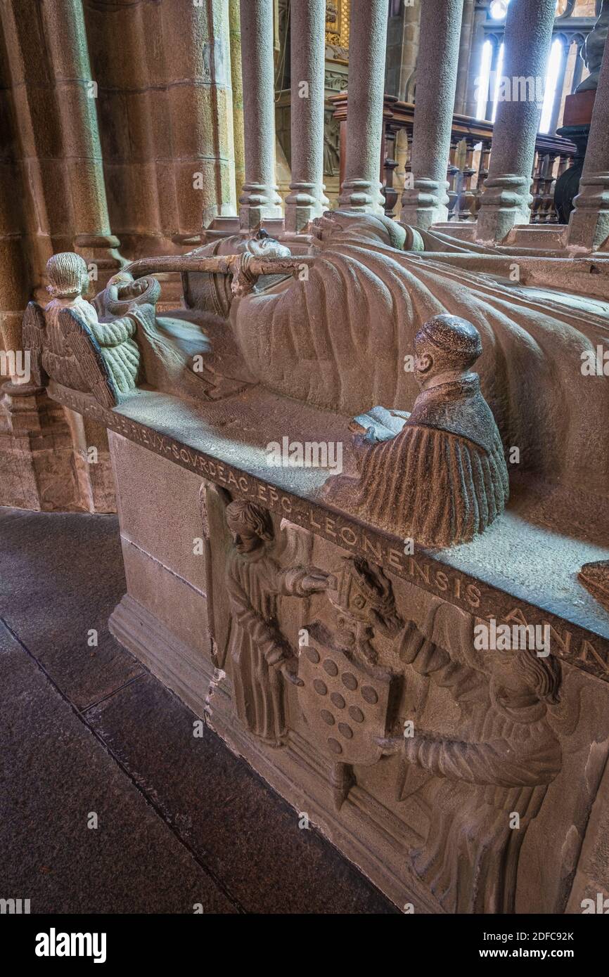 Francia, Finistere, Saint-Pol-de-Leon, Cattedrale di Saint-Paul-Aurelien, tomba del vescovo René de Rieux Foto Stock