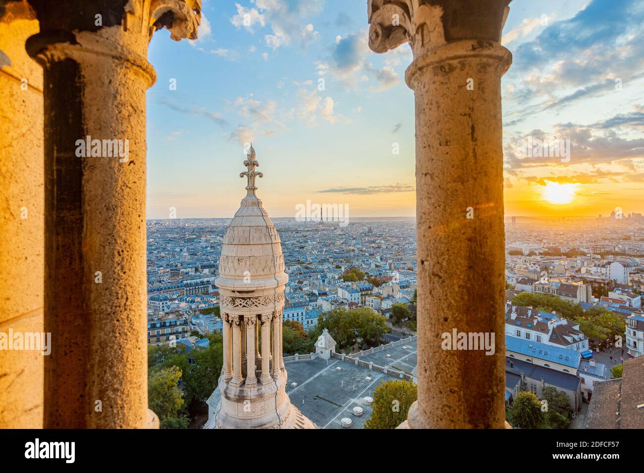 Francia, Parigi, Montmarte collina, vista generale dal Duomo del Sacro cuore Foto Stock