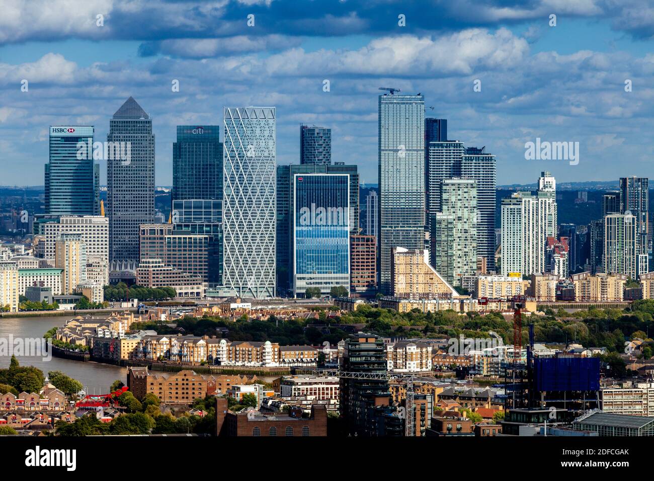 The Canary Wharf Skyline nel 2020, Londra, Regno Unito. Foto Stock