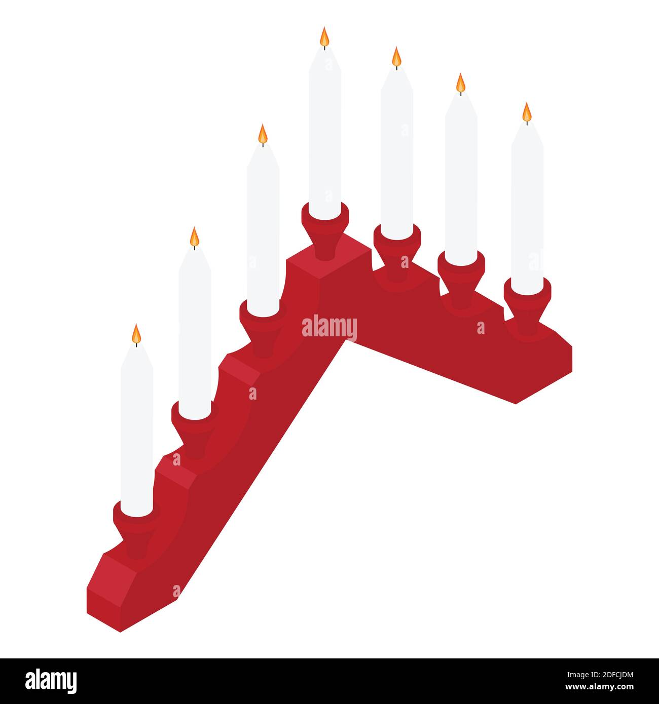 Avent candele candeliere. Advent decorazione candele bianche brucianti in rosso candelabro. Vista isometrica. Vettore Illustrazione Vettoriale
