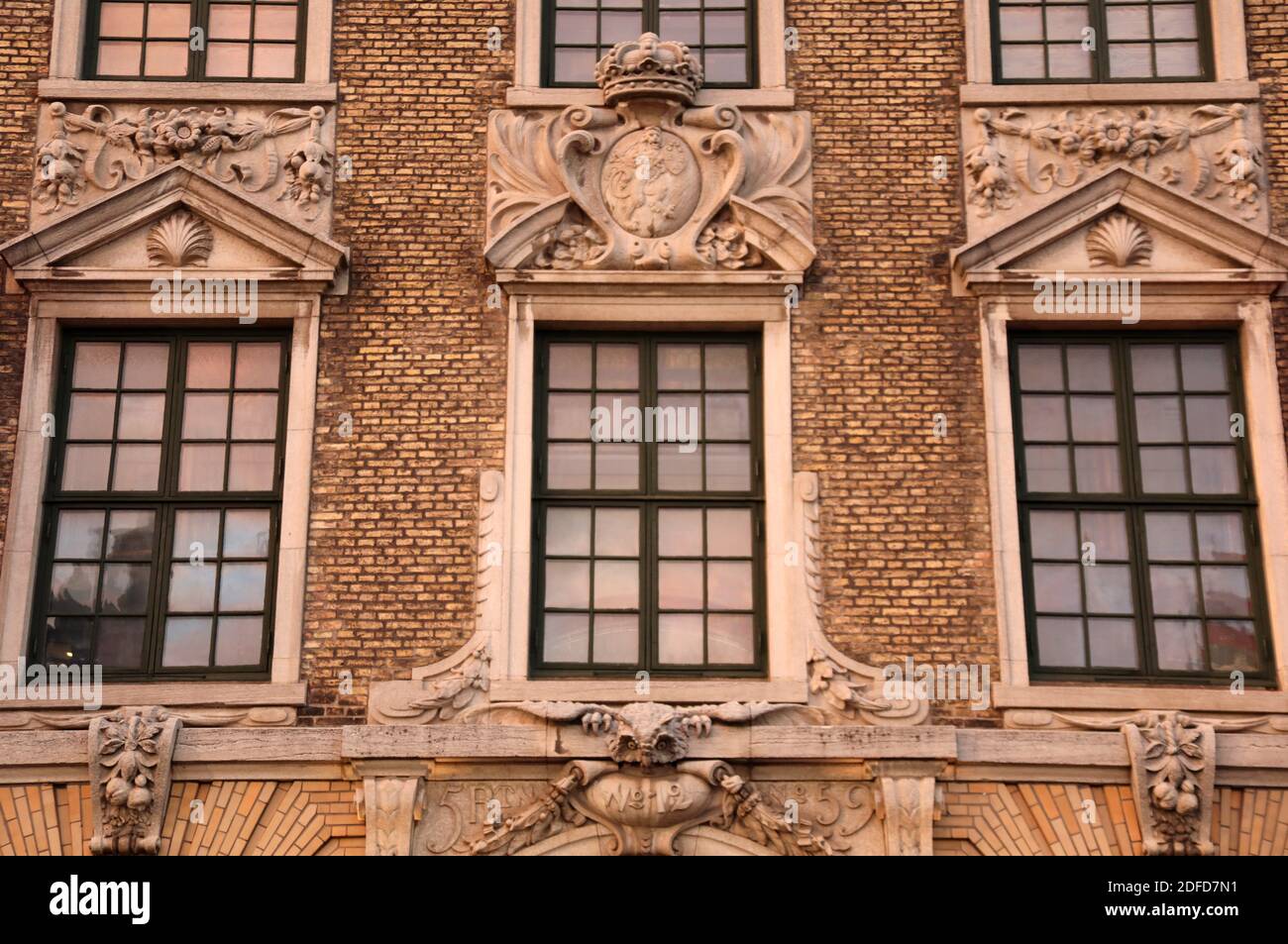 Dettaglio facciata del Museo Gothenburg a Norra Hamngatan nel Vecchio edificio dell'India orientale Foto Stock