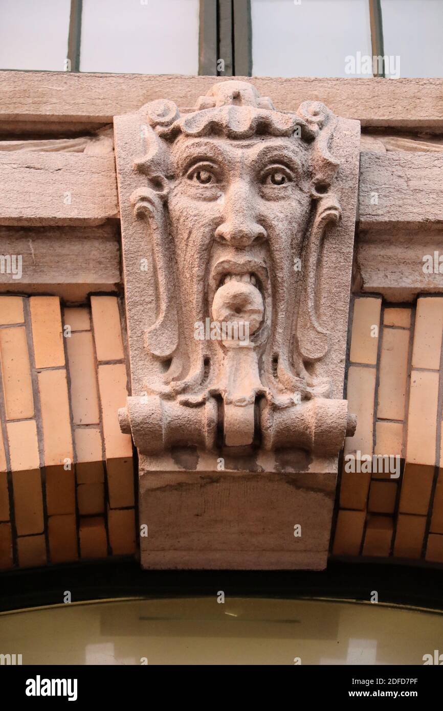 Mascaron sul palazzo dell'India orientale a Gothenburg che è Ora il Museo Goteborgs Foto Stock