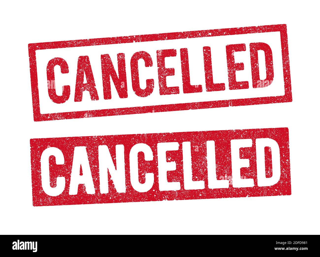 Immagine vettoriale della parola annullata in inchiostro rosso in due stili diversi Illustrazione Vettoriale