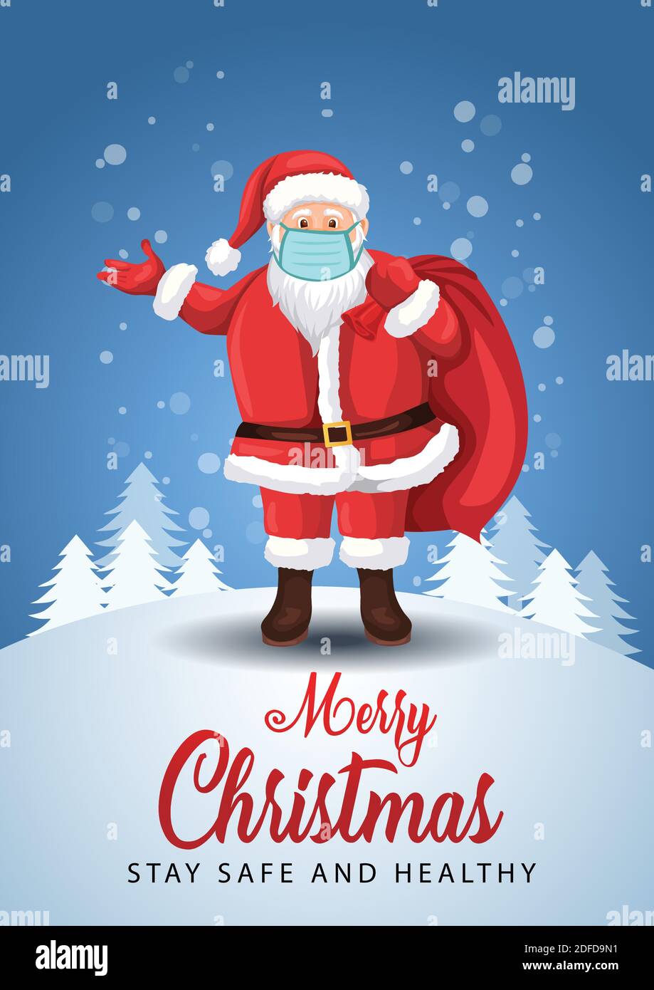 Auguri di buon Natale. Babbo Natale indossare maschera viso covid-19 corona virus concetto come una stagione di Natale. Illustrazione vettoriale Illustrazione Vettoriale