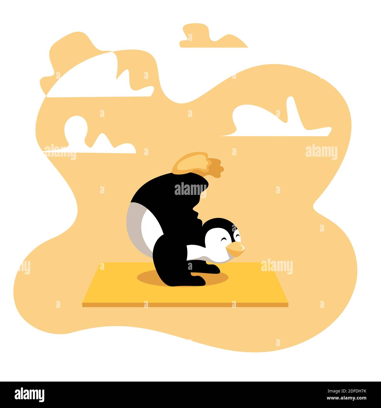 Pinguino Cartoon facendo yoga all'aperto Illustrazione Vettoriale