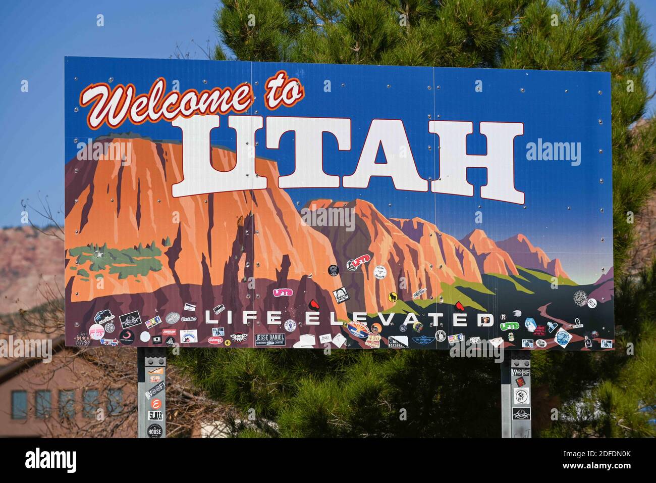 Panoramica dettagliata della segnaletica "Welcome to Utah", mercoledì 11 novembre 2020, a Hildale, Utah. (Dylan Stewart/immagine dello sport) Foto Stock