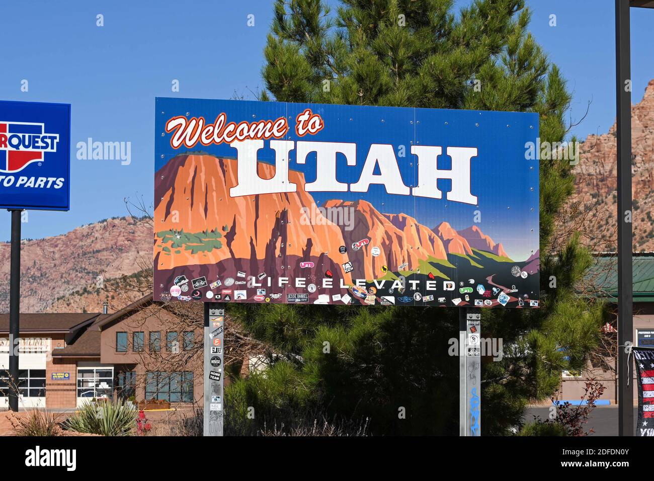 Panoramica dettagliata della segnaletica "Welcome to Utah", mercoledì 11 novembre 2020, a Hildale, Utah. (Dylan Stewart/immagine dello sport) Foto Stock