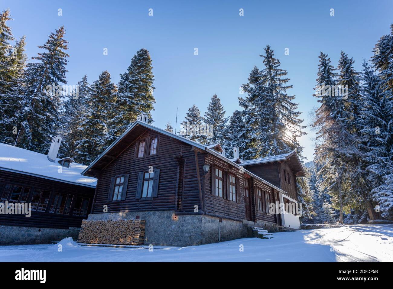 Carska Bistrica o Tsarska Bistritsa, o Royal Bistritsa, odl Palazzo reale vicino Borovets resort, montagna Rila Foto Stock