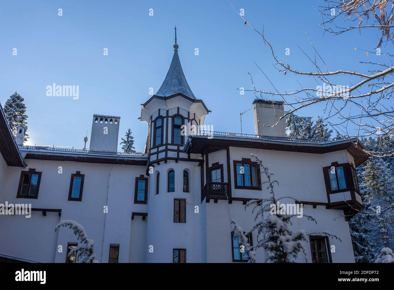 Carska Bistrica o Tsarska Bistritsa, o Royal Bistritsa, odl Palazzo reale vicino Borovets resort, montagna Rila Foto Stock