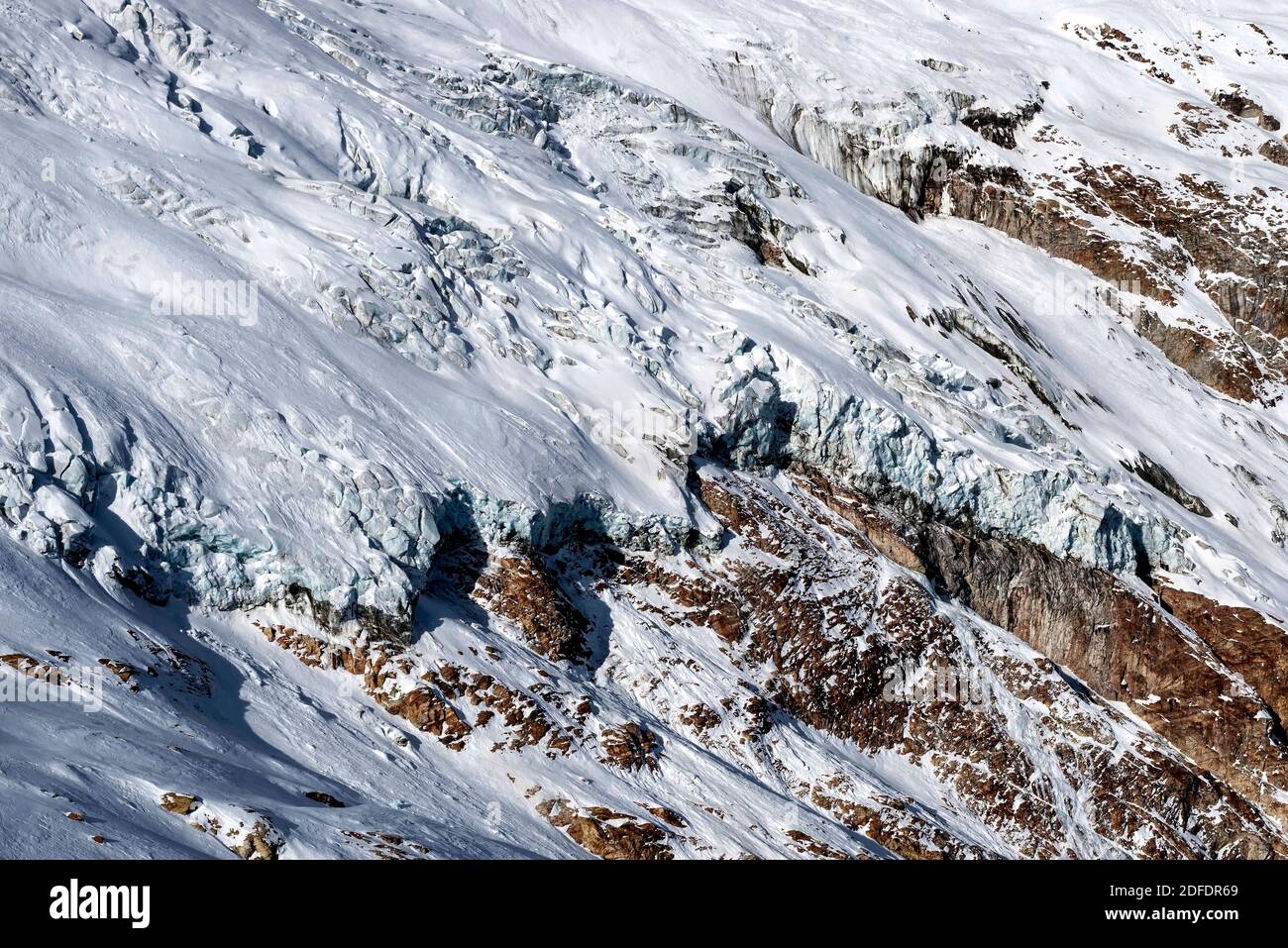 Splendida vista dal ghiacciaio di Allalin, Svizzera Foto Stock