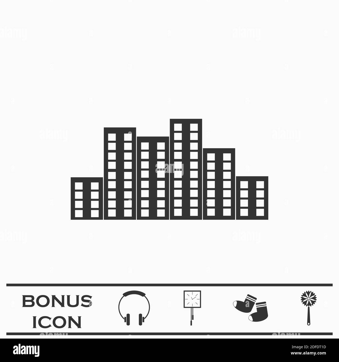 Business center, icona piatta. Pittogramma nero su sfondo bianco. Simbolo dell'illustrazione vettoriale e pulsante bonus Illustrazione Vettoriale