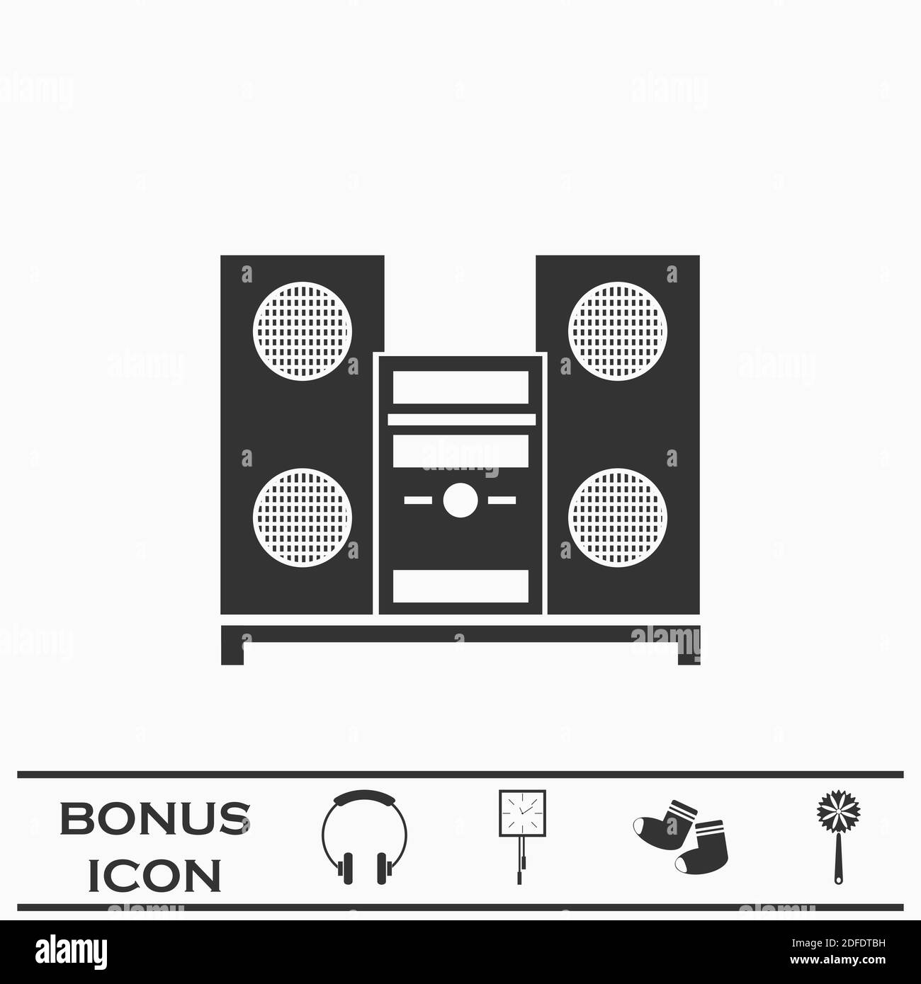 Icona di Music Center piatta. Pittogramma nero su sfondo bianco. Simbolo dell'illustrazione vettoriale e pulsante bonus Illustrazione Vettoriale