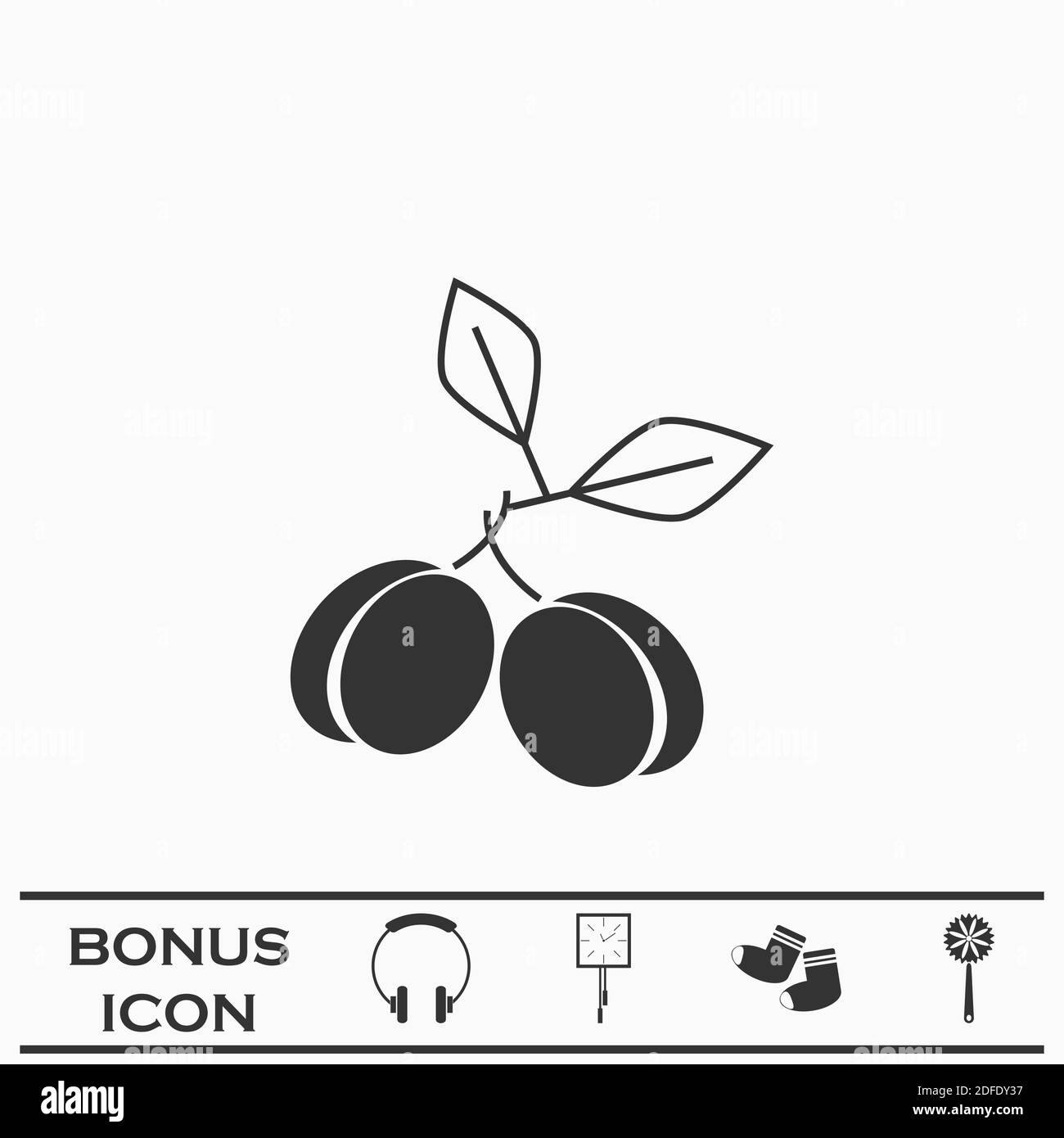Icona prugna piatta. Pittogramma nero su sfondo bianco. Simbolo dell'illustrazione vettoriale e pulsante bonus Illustrazione Vettoriale