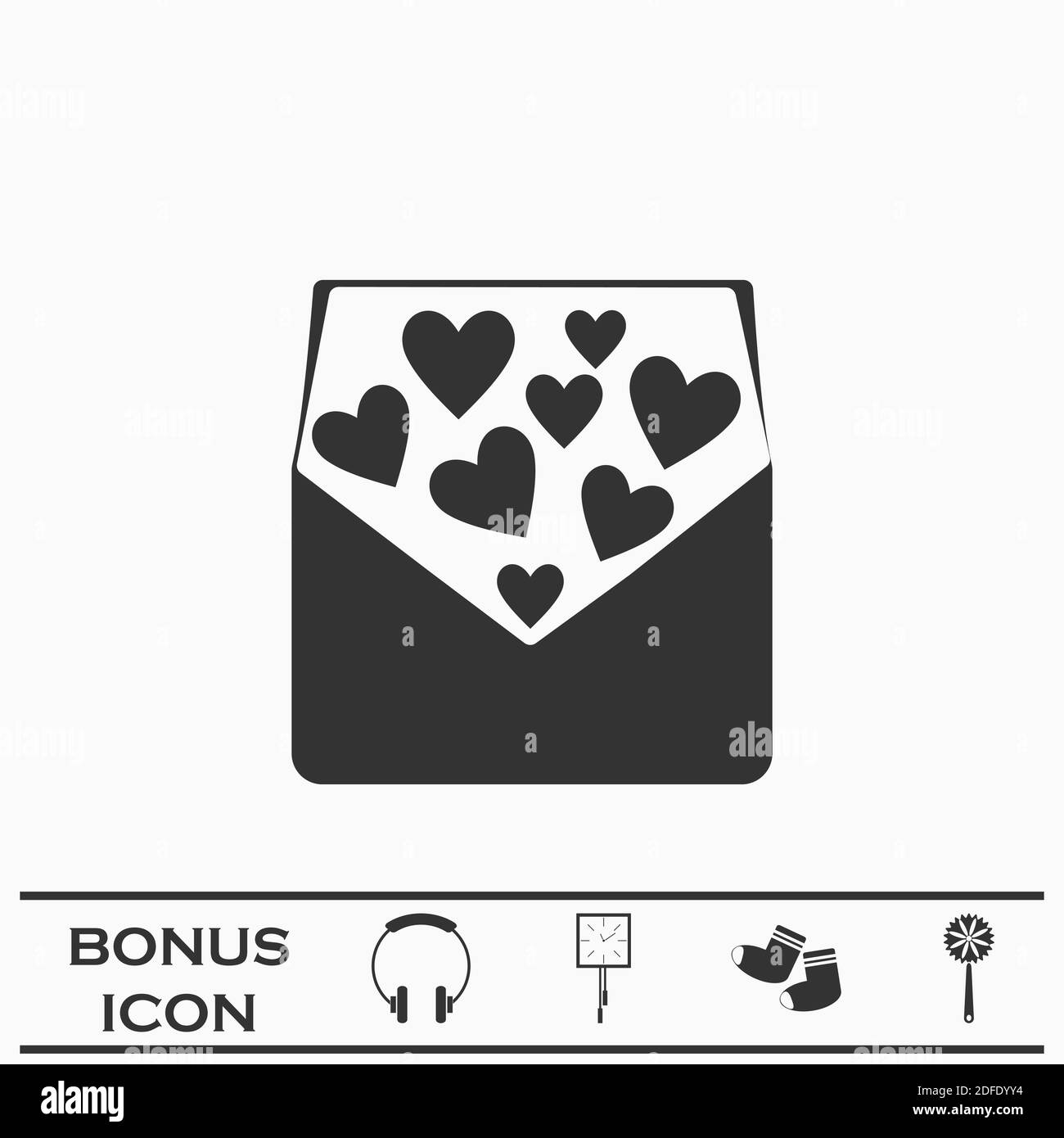 icona lettera d'amore piatta. Pittogramma nero su sfondo bianco. Simbolo dell'illustrazione vettoriale e pulsante bonus Illustrazione Vettoriale