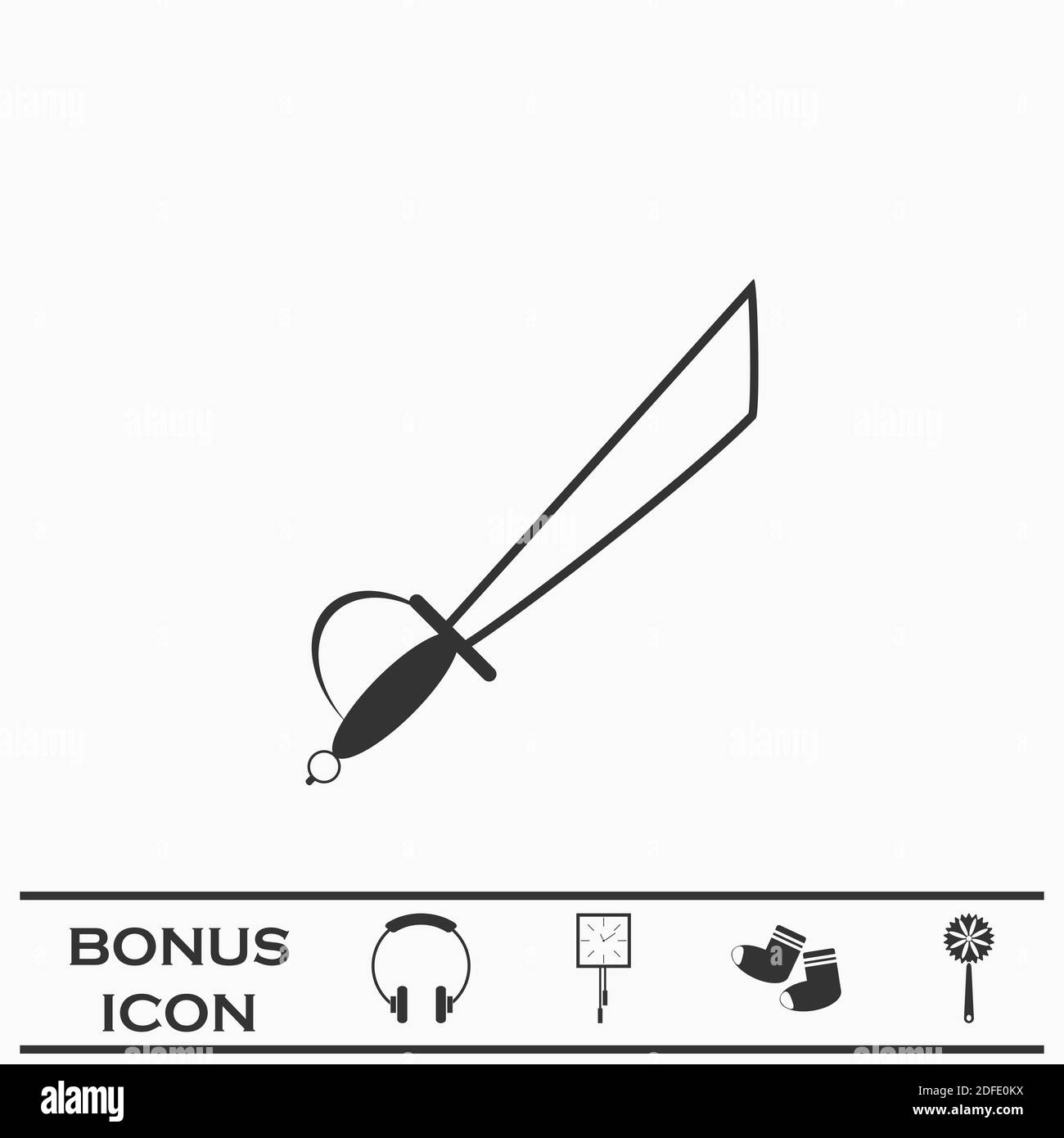 Icona della spada piatta. Pittogramma nero su sfondo bianco. Simbolo dell'illustrazione vettoriale e pulsante bonus Illustrazione Vettoriale