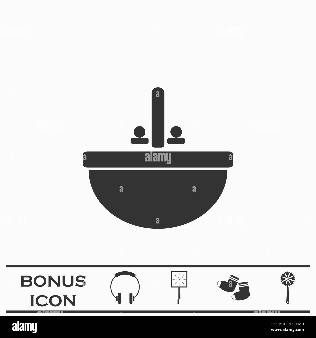 Lavabo icona piatto. Pittogramma nero su sfondo bianco. Simbolo dell'illustrazione vettoriale e pulsante bonus Illustrazione Vettoriale