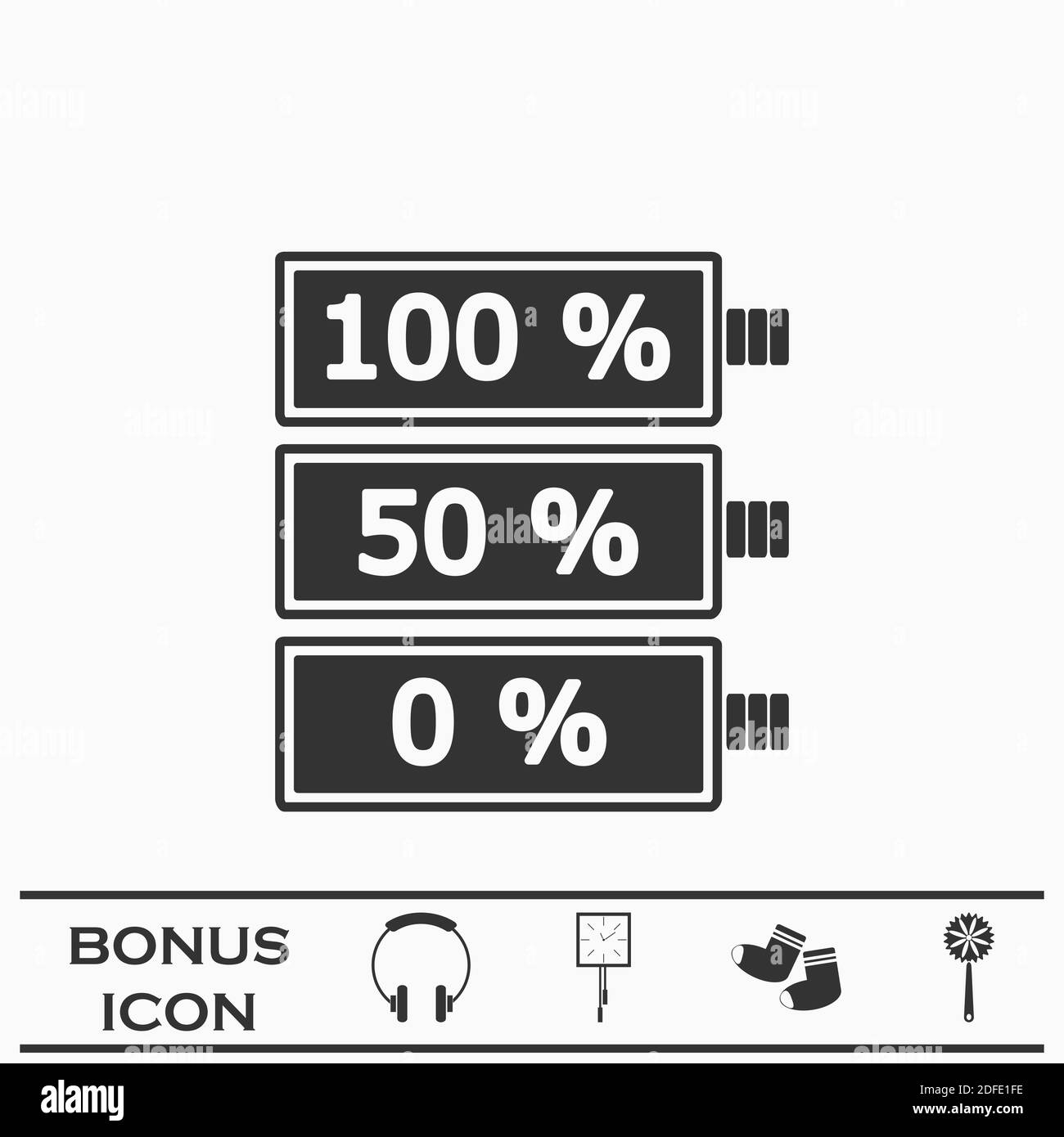 Icona della batteria scarica. Pittogramma nero su sfondo bianco. Simbolo dell'illustrazione vettoriale e pulsante bonus Illustrazione Vettoriale