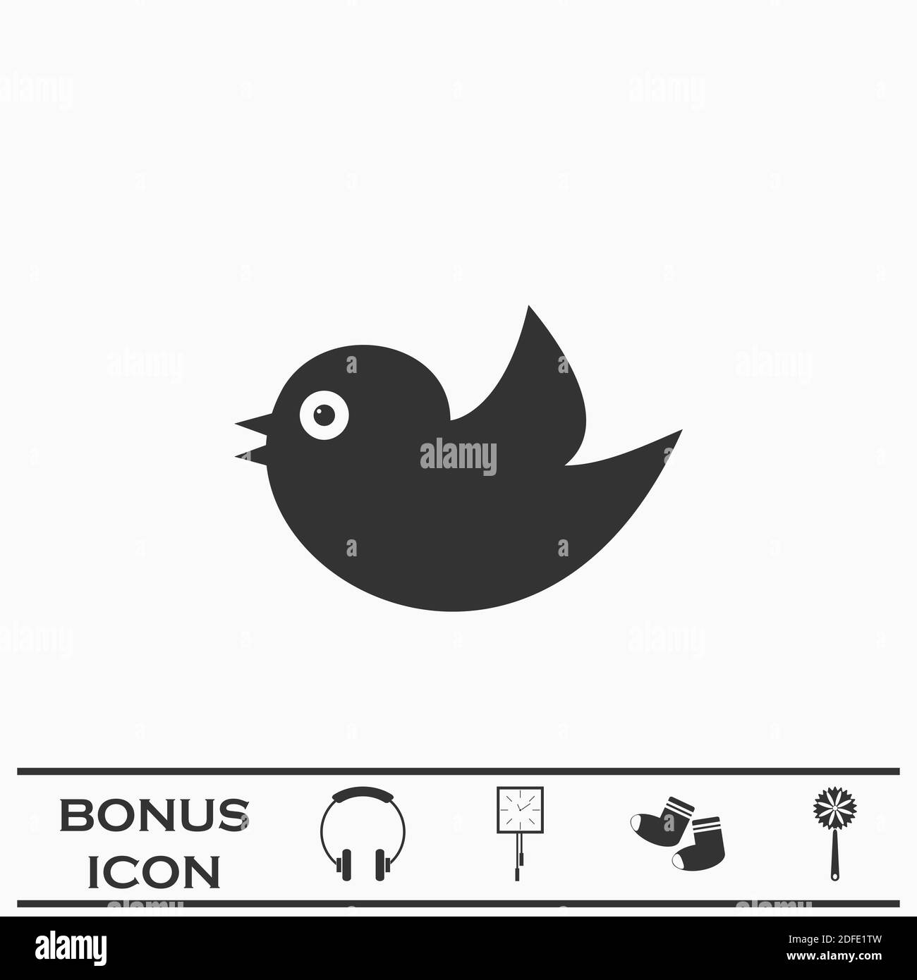 Icona uccello piatta. Pittogramma nero su sfondo bianco. Simbolo dell'illustrazione vettoriale e pulsante bonus Illustrazione Vettoriale