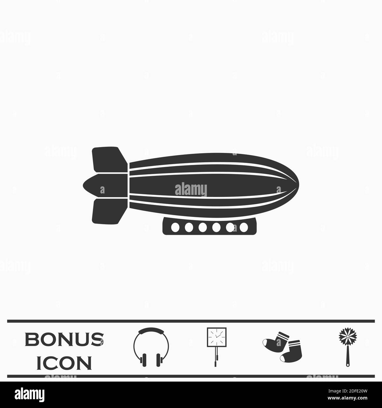 Veliero zeppelin icona piatta. Pittogramma nero su sfondo bianco. Simbolo dell'illustrazione vettoriale e pulsante bonus Illustrazione Vettoriale