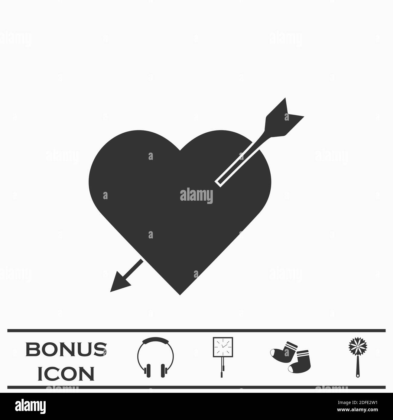 Cuore con l'icona a forma di freccia piatta. Pittogramma nero su sfondo bianco. Simbolo dell'illustrazione vettoriale e pulsante bonus Illustrazione Vettoriale