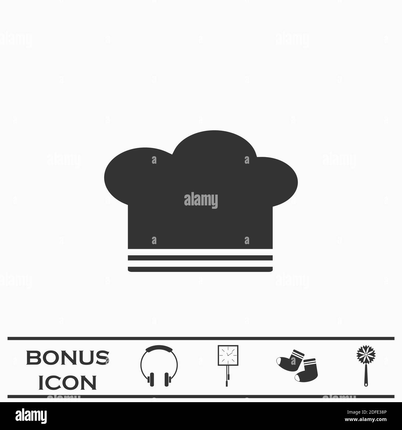 Cappellino chef icona piatta. Pittogramma nero su sfondo bianco. Simbolo dell'illustrazione vettoriale e pulsante bonus Illustrazione Vettoriale